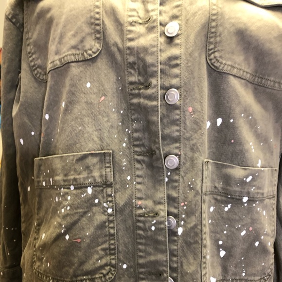 Splendid Women Cargo Military Paint Splatter Raw Hem jacket in EUC sz L - Picture 9 of 9